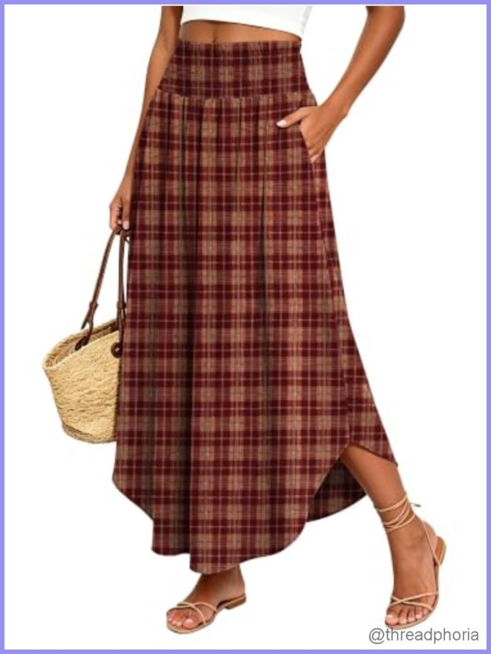 Boho High Waisted Maxi Skirt A-Line Flowy Pleated Long Skirt with Pockets